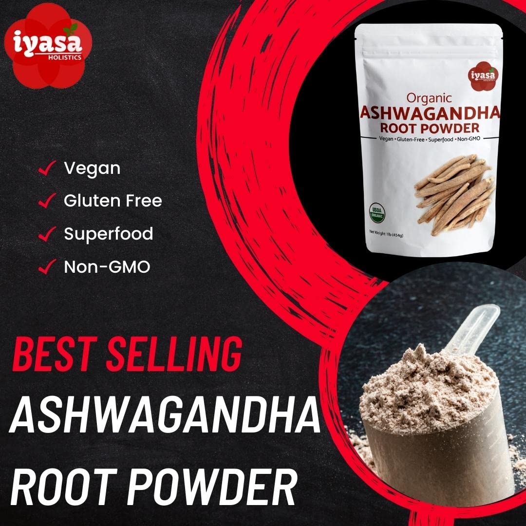 Iyasa Holistics Organic Ashwagandha Powder 16 oz – Natural Superfood Powder to Support Calm, Vitality & Mental Clarity – Withania Somnifera Root Traditional Ayurveda Products