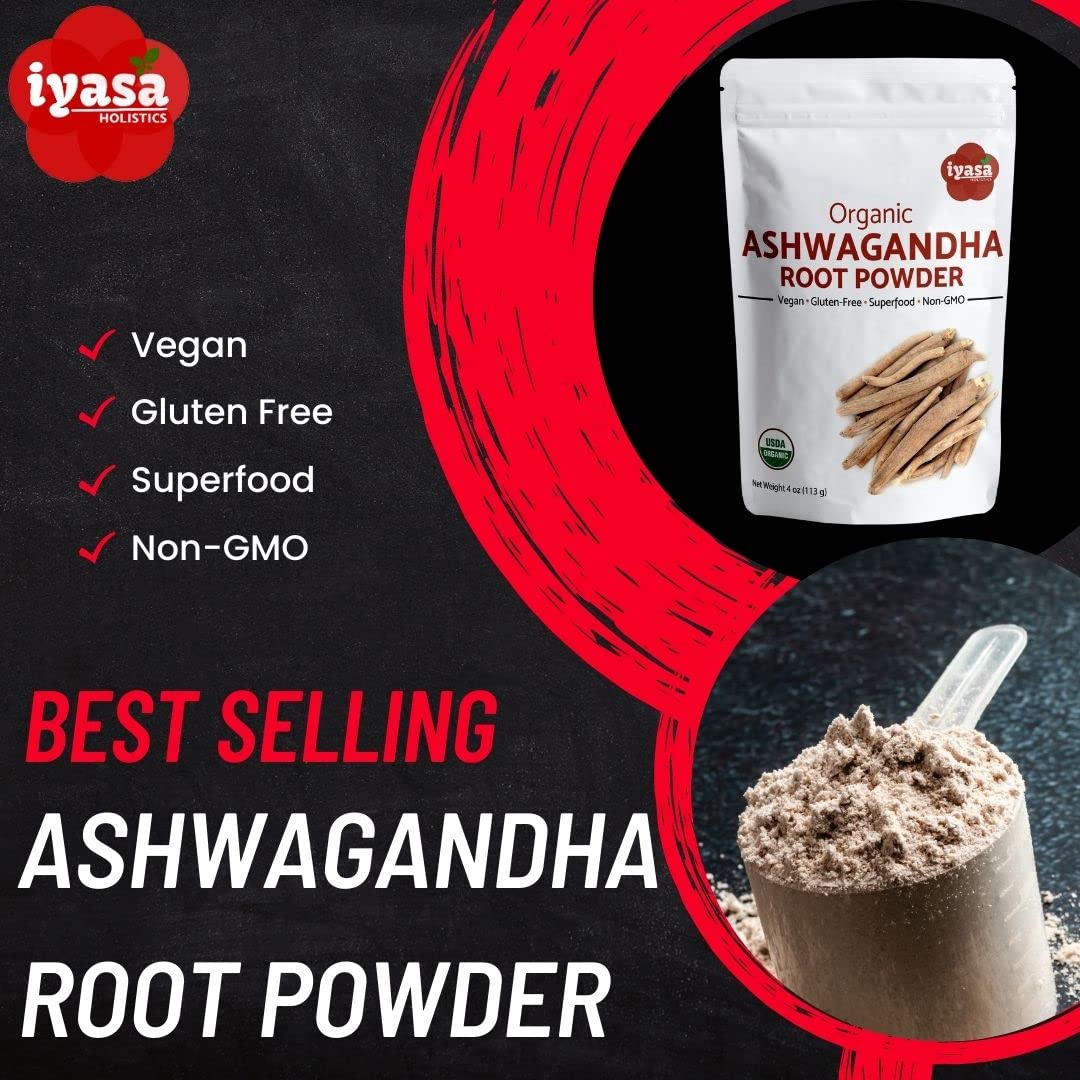 Iyasa Holistics Organic Ashwagandha Powder 16 oz – Natural Superfood Powder to Support Calm, Vitality & Mental Clarity – Withania Somnifera Root Traditional Ayurveda Products