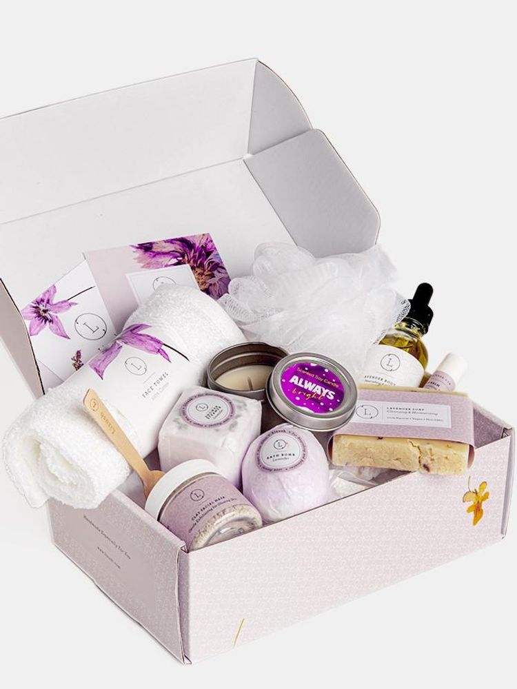Spa Gift Box, Natural Lavender Bath & Body Relaxing Package for Friend